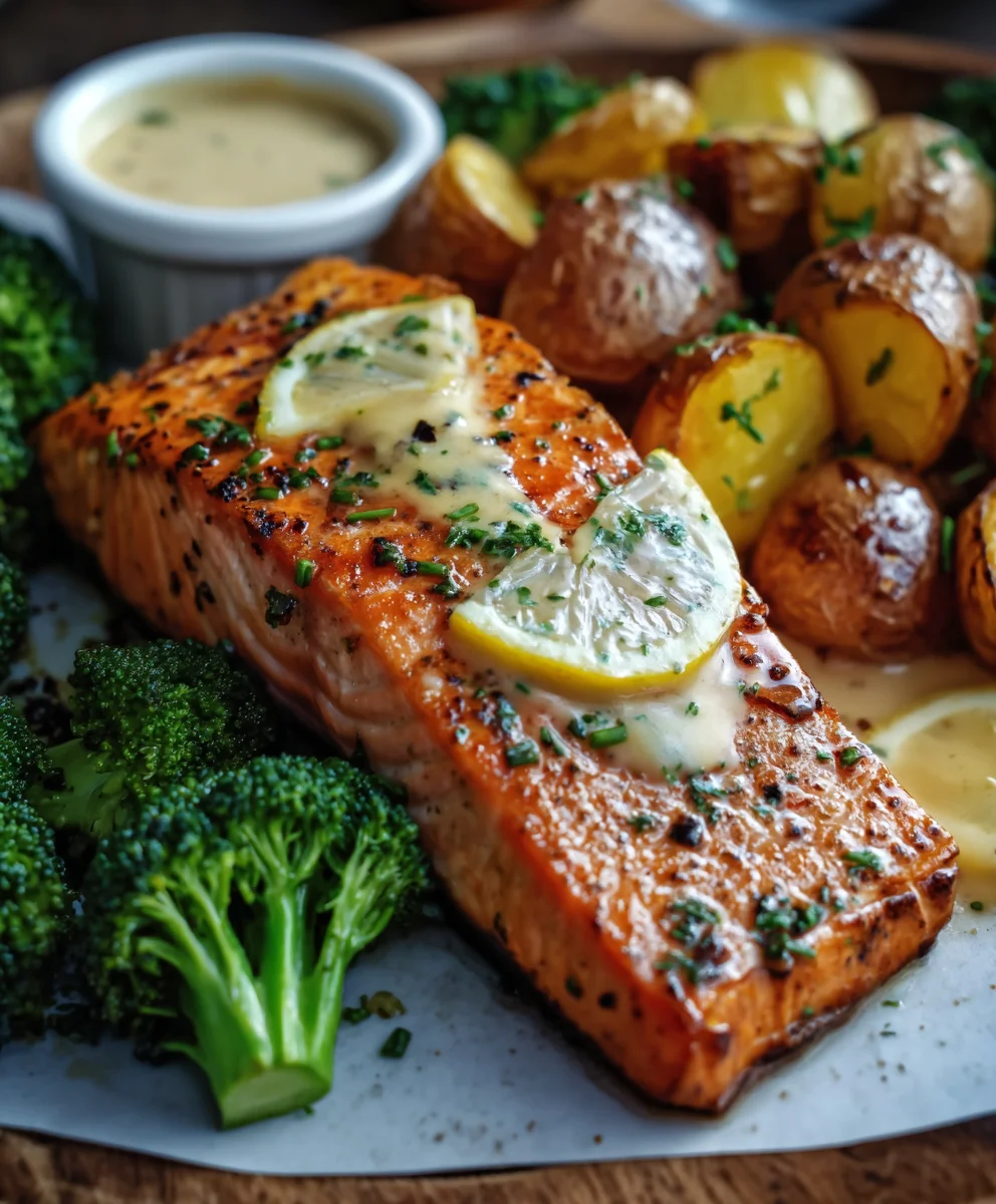 Zitronenbutterlachs: Knusprige Kartoffeln & Brokkoli
