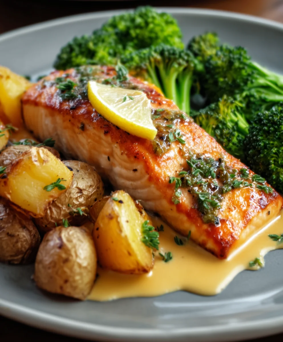 Zitronenbutterlachs: Knusprige Kartoffeln & Brokkoli