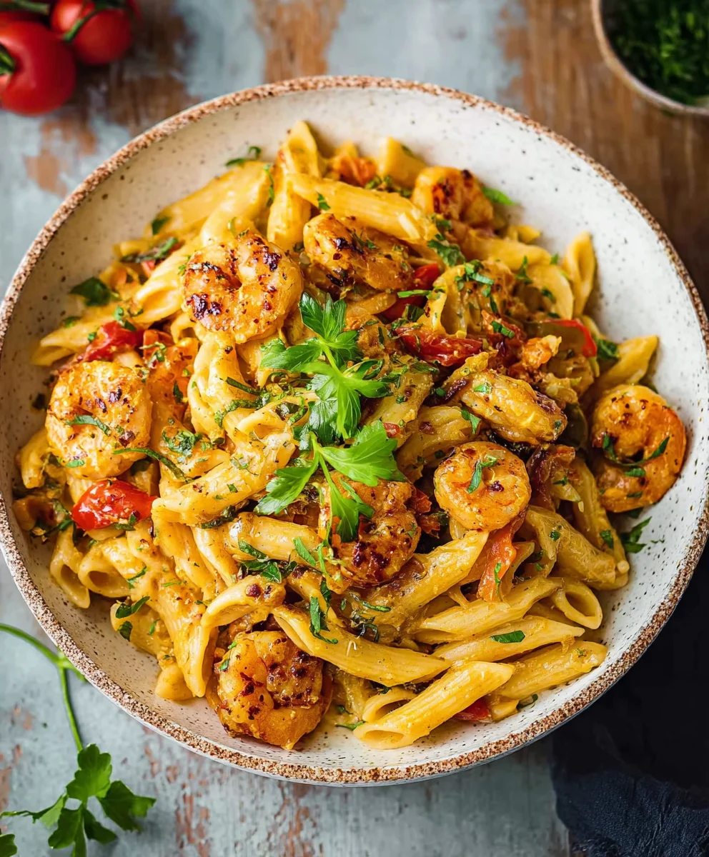 Jamaikanische Rasta Pasta: Cremige Garnelen, Karibik-Geschmack