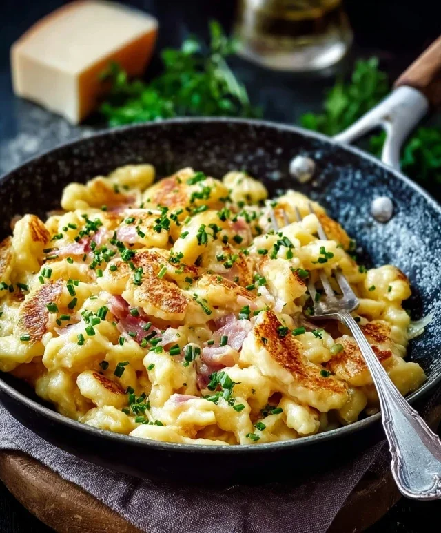 Spaetzlepfanne mit Kaese