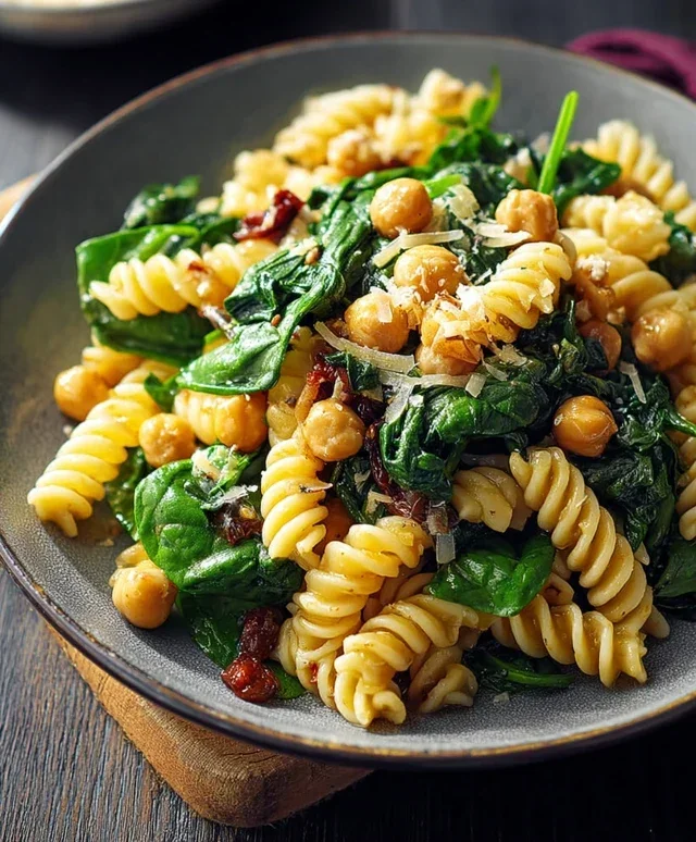 Fusilli mit Kichererbsen Spinat