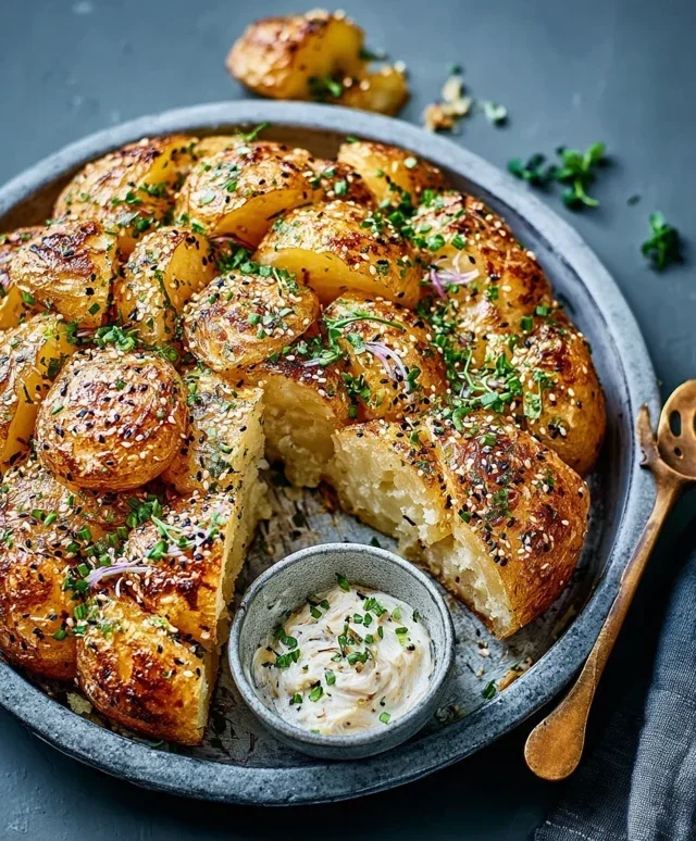 Knusprige Ofenkartoffeln mit Sesamquark