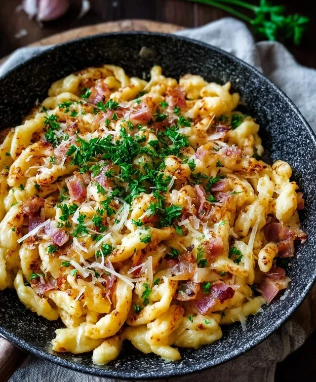 Spaetzlepfanne mit Kaese