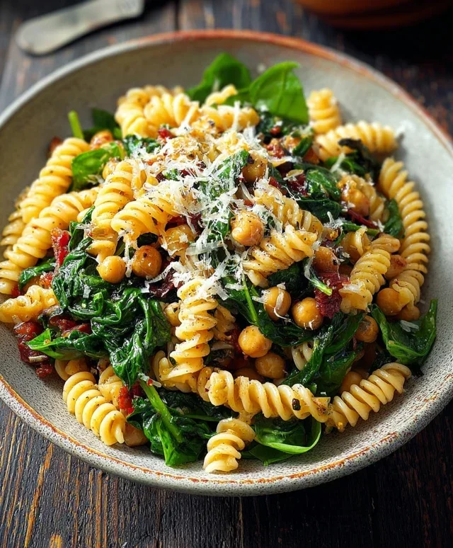 Fusilli mit Kichererbsen Spinat