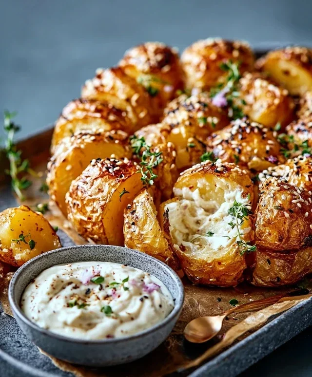 Knusprige Ofenkartoffeln mit Sesamquark