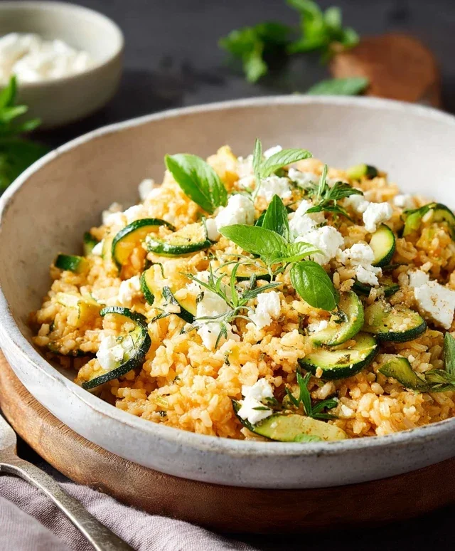 Zucchini-Reis-Pfanne mit Feta