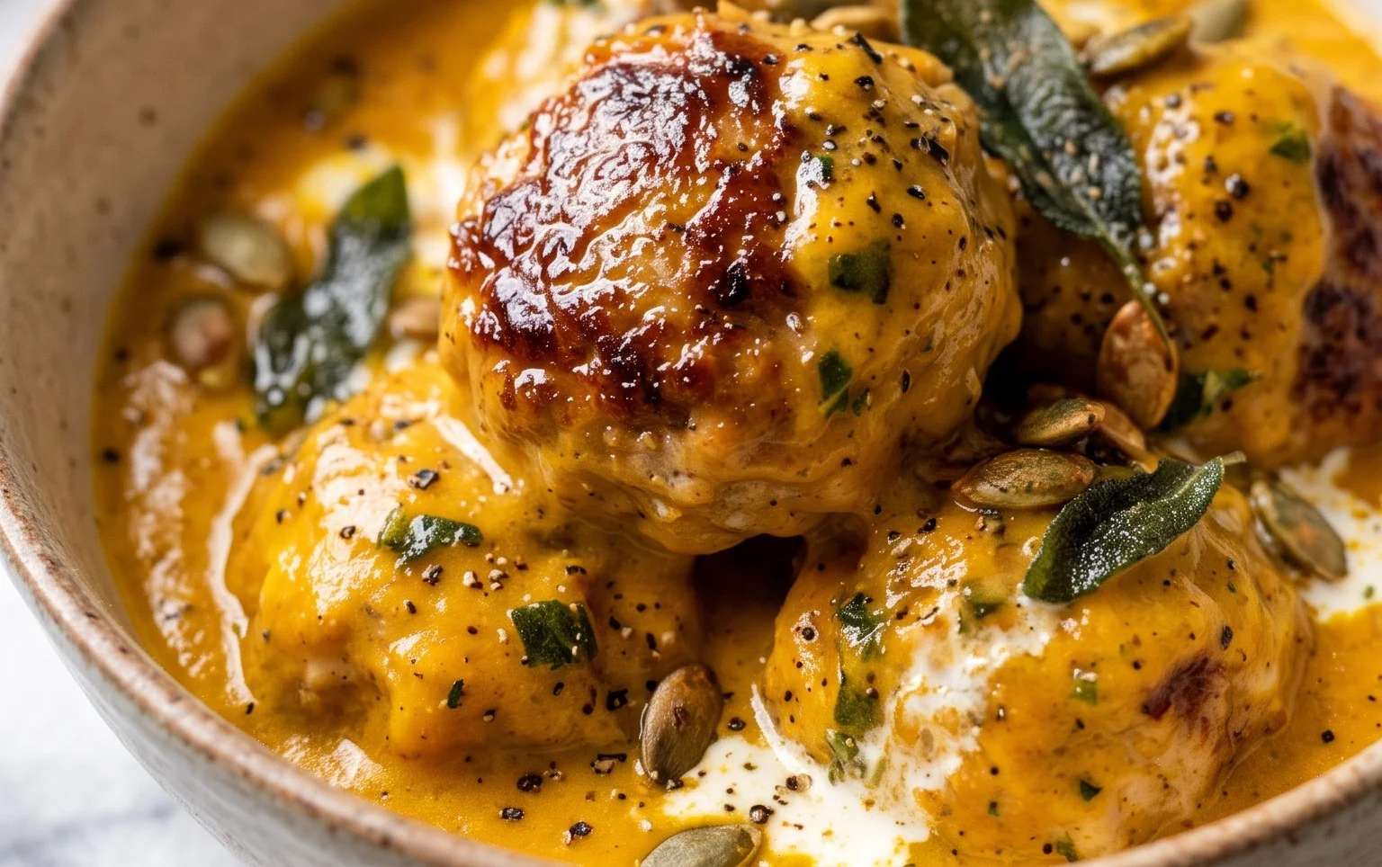 Turkey Meatballs in Pumpkin Sage Sauce