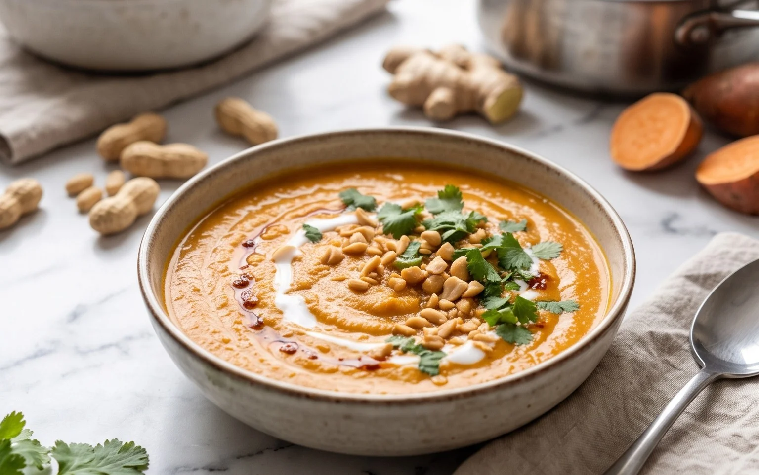 Süßkartoffel-Erdnuss Suppe: Cremig & Würzig