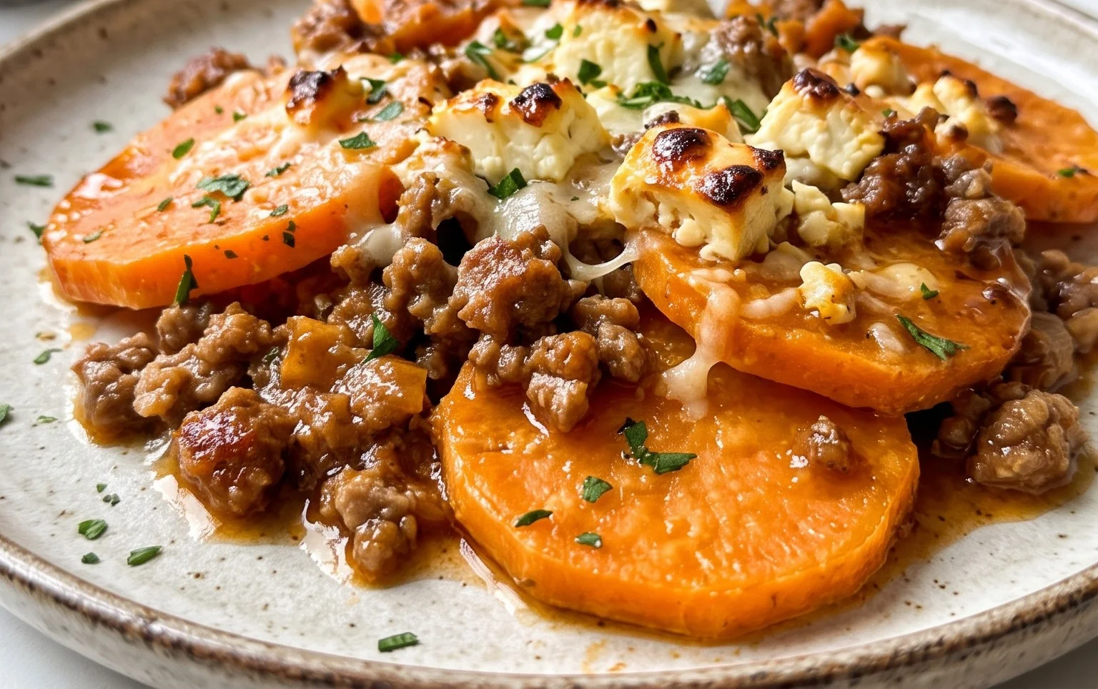 Süßkartoffel-Hackfleisch-Auflauf mit Feta
