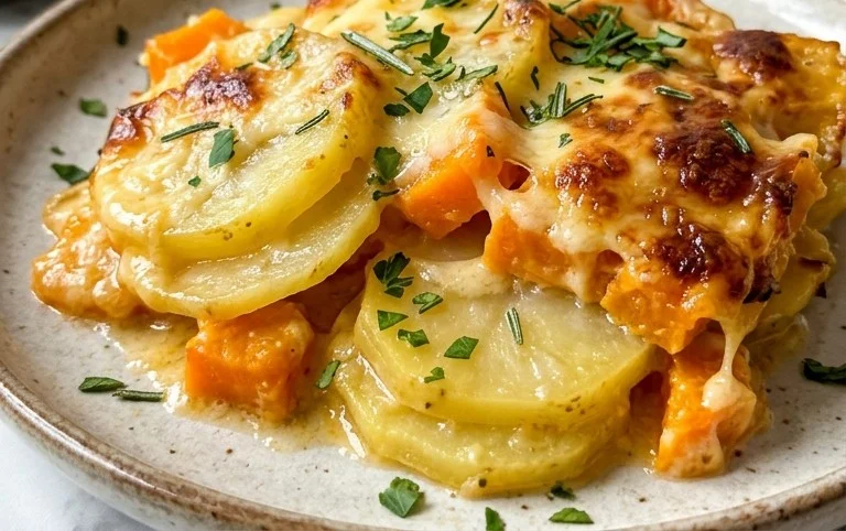 Einfacher ​Kürbis-Kartoffel-Auflauf (vegetarisch und nur 30 Min Vorbereitung)